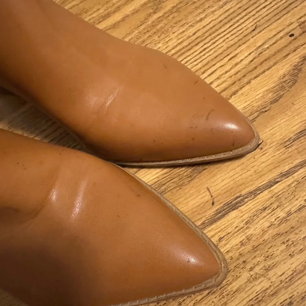 Nine West sz 7.5 Coffee Brown Zip Up Pointed Toe Chunky Heel Boot Chic Fall Edgy - Picture 9 of 15